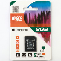 Карта пам'яті Mibrand 8Gb microSDHC class 4 (adapter SD)