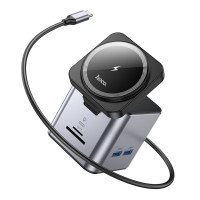 USB-хаб Hoco HB49, Type-C to HDTV/Type-C/3xUSB 3.0/SD/TF/RJ45, Wireless Charger 15W, Gray 5