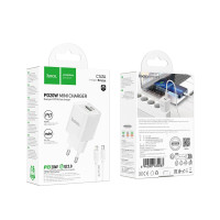 Мережевий зарядний пристрій Hoco C147A, Cable Type-C to Lightning, PD 20W, QC 3.0, White 7