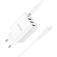 Мережевий зарядний пристрій Borofone BA79A, Cable Type C to Lightning, PD 20W, QC 3.0, White 2