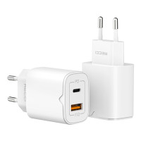 Мережевий зарядний пристрій Recci Travel RC49E, QC 3.0, PD, USB-A 18W, USB-C 20W White