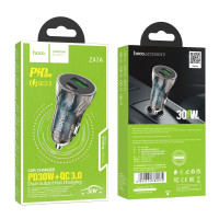 Автомобільний зарядний пристрій Hoco Z47A Transparent, PD 30W, QC3.0, Black 2