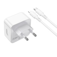 Мережевий зарядний пристрій Borofone BA76A, Cable Type-C to Lightning, PD 35W, QC 3.0, White 4
