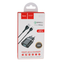 Мережевий зарядний пристрій Hoco C12Q, QC 3.0, PD 18W, Cable Type-C, Black 4