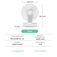 Настільний безпровідний вентилятор GXQC D606, White 5