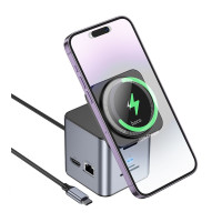 USB-хаб Hoco HB49, Type-C to HDTV/Type-C/3xUSB 3.0/SD/TF/RJ45, Wireless Charger 15W, Gray 4