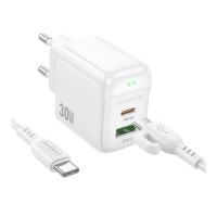 Мережевий зарядний пристрій Borofone BAS45A, Cable Type-C to Lightning, PD 30W, QC 3.0, White 8