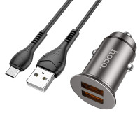 Автомобільний зарядний пристрій Hoco NZ1, 36W, QC 3.0, Cable Micro, Dark Gray