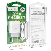 Мережевий зарядний пристрій Hoco C72Q, Cable Type-C, QC 3.0, White 3