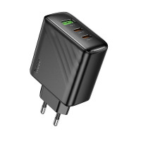 Мережевий зарядний пристрій Hoco CS26A, 2xType-C, 1xUSB-A, PD 45W, QC 3.0, Black