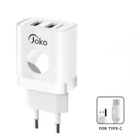 Мережевий зарядний пристрій Joko JK72, Cable Type-C, 2xUSB, 2,4A, White