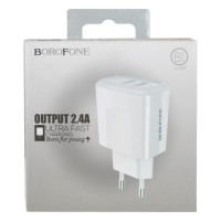 Мережевий Зарядний Пристрій Borofone BA3A 2 USB 2.4A White