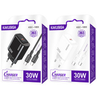 Мережевий зарядний пристрій Kakusiga KSC-1660, Cable Type-C to Type-C, 30W, Black 2