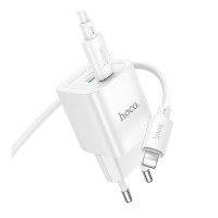 Мережевий зарядний пристрій Hoco C147A, Cable Type-C to Lightning, PD 20W, QC 3.0, White 10