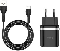 Мережевий зарядний пристрій Hoco C12Q, QC 3.0, PD 18W, Cable Type-C, Black 1