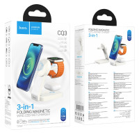 Безпровідний зарядний пристрій Hoco CQ3, 3 in 1, 15W, Magsafe, White 5