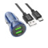 Автомобільний зарядний пристрій Hoco Z47 Transparent, QC 3.0 18W, Cable Type-C, Blue - 1