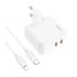 Мережевий зарядний пристрій Hoco C110A, Cable Type-C to Lightning, PD 35W, QC 3.0, White - 7