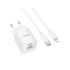 Мережевий зарядний пристрій Hoco C147A, Cable Type-C to Lightning, PD 20W, QC 3.0, White - 9